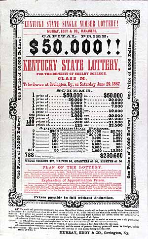 Broadside for the Kentucky Lottery, 1867