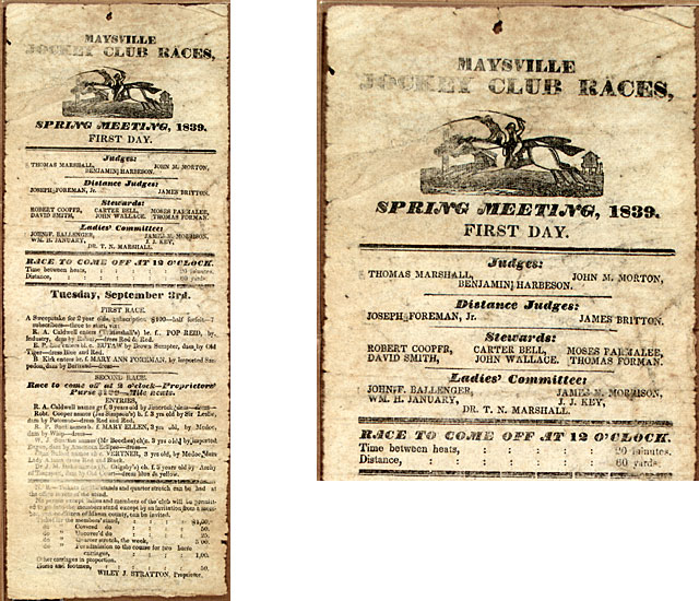 Maysville Jockey Club broadside, 1839.