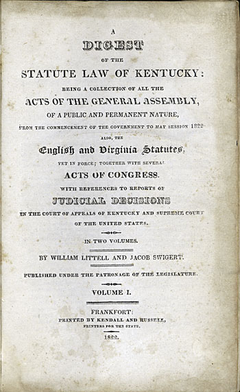 A Digest of the Statute Law of Kentucky, 1822.