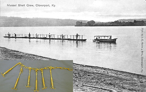 Mussel barge, 1914, and brailing hooks from Marshall County.